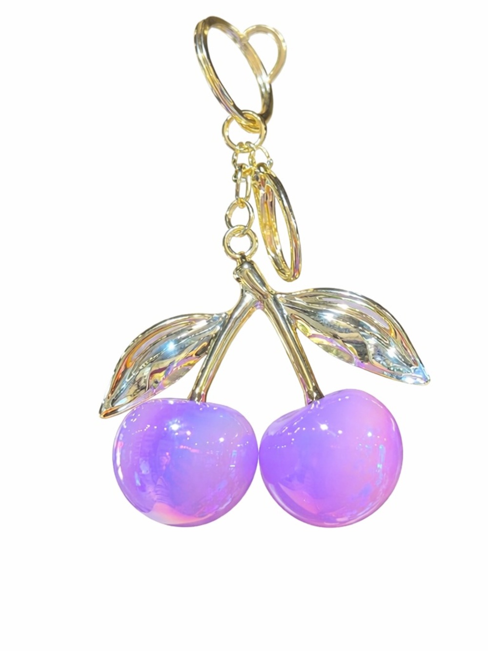 Purple Cherry Keychain Gold Tone Bag Charm Y2K Aesthetic